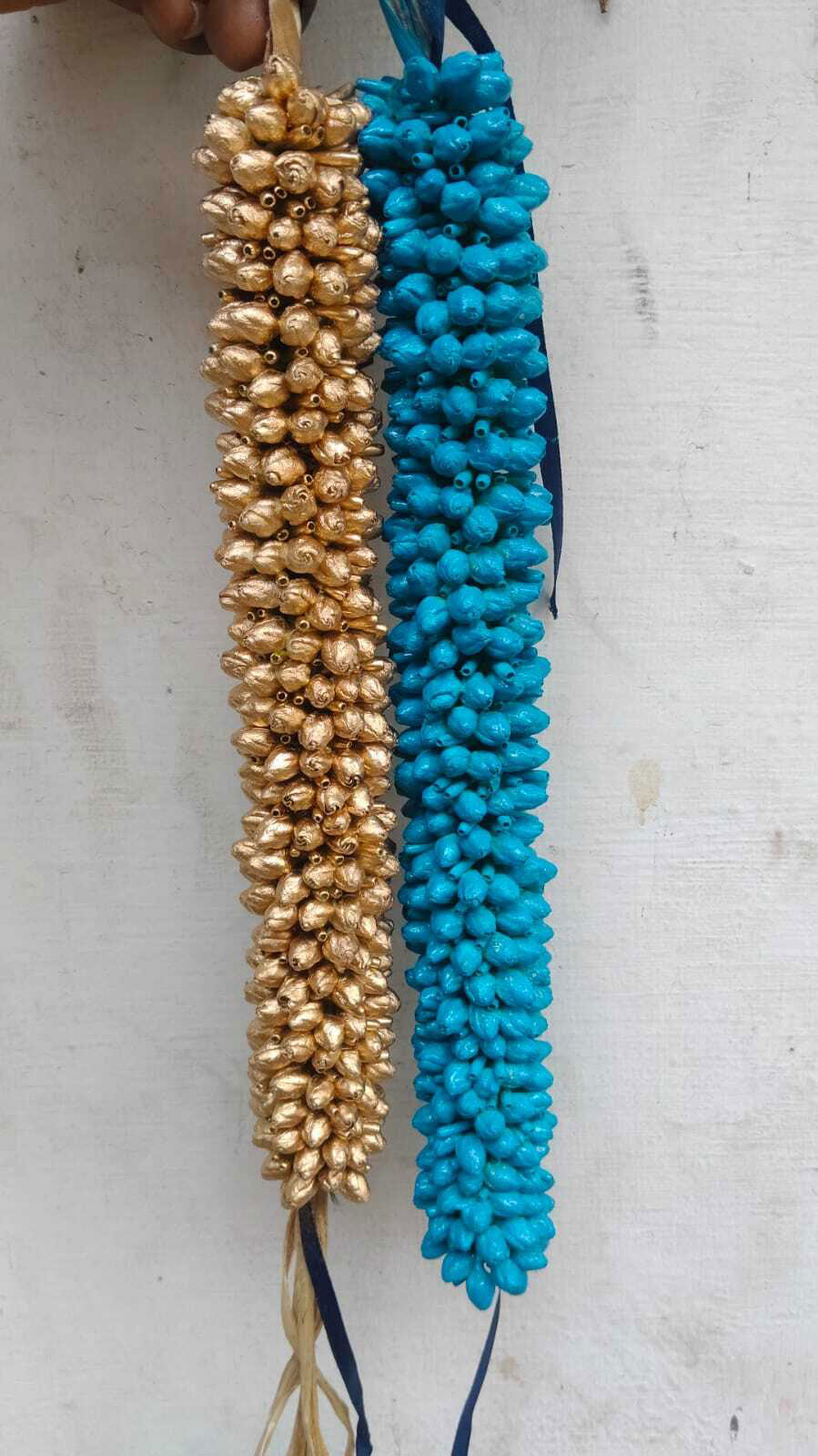 12 Inch River Blue and 10 Inch Gold Color Bridal Flowers – Reception Makeover Hair Flowers