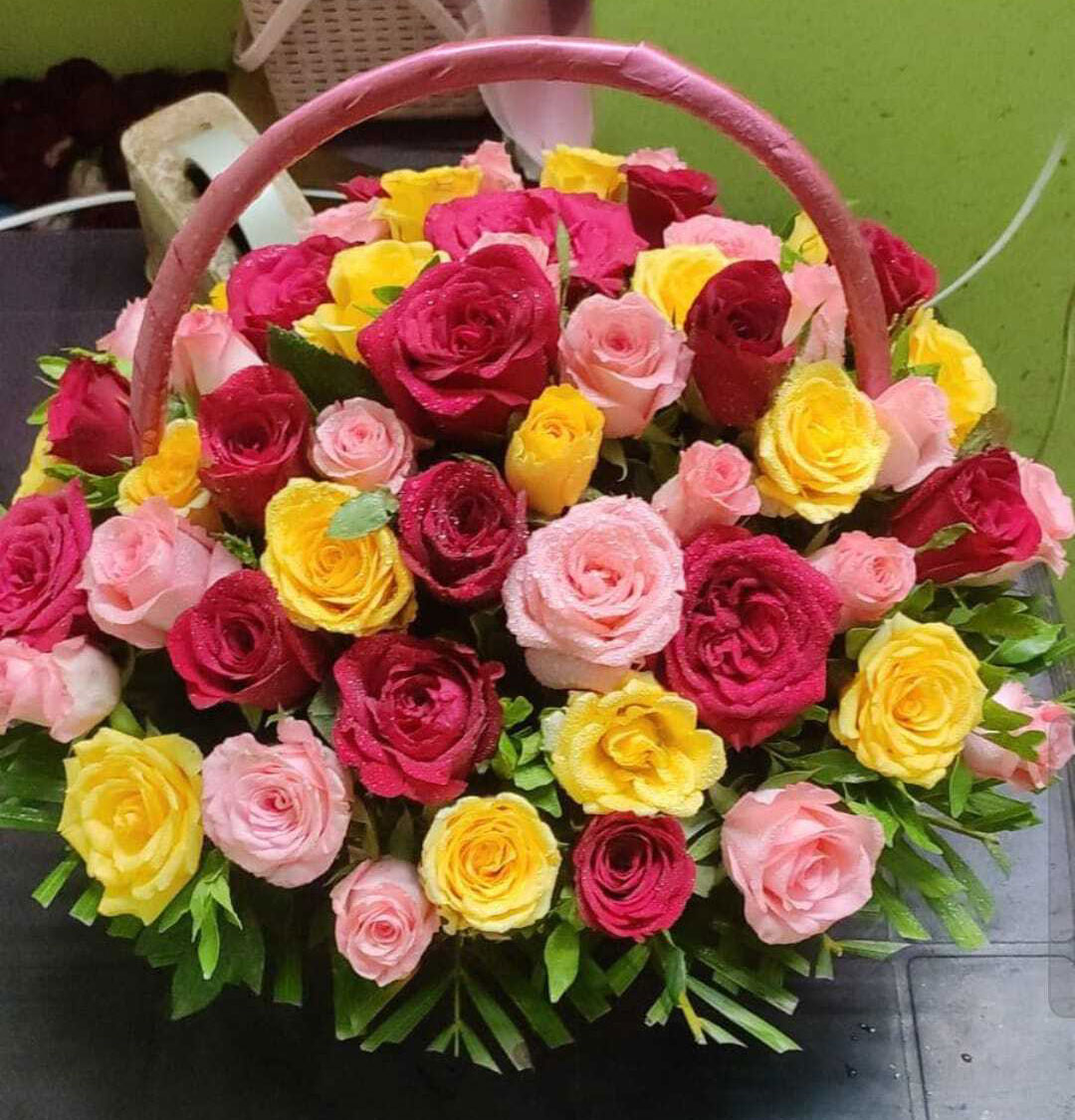 Charming Mixed Roses Flower Basket