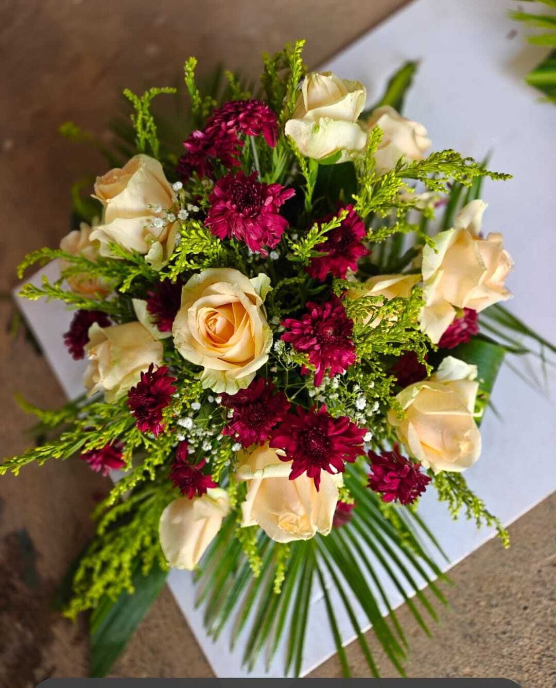 Elegant Cream Roses & Chrysanthemum Flower Basket
