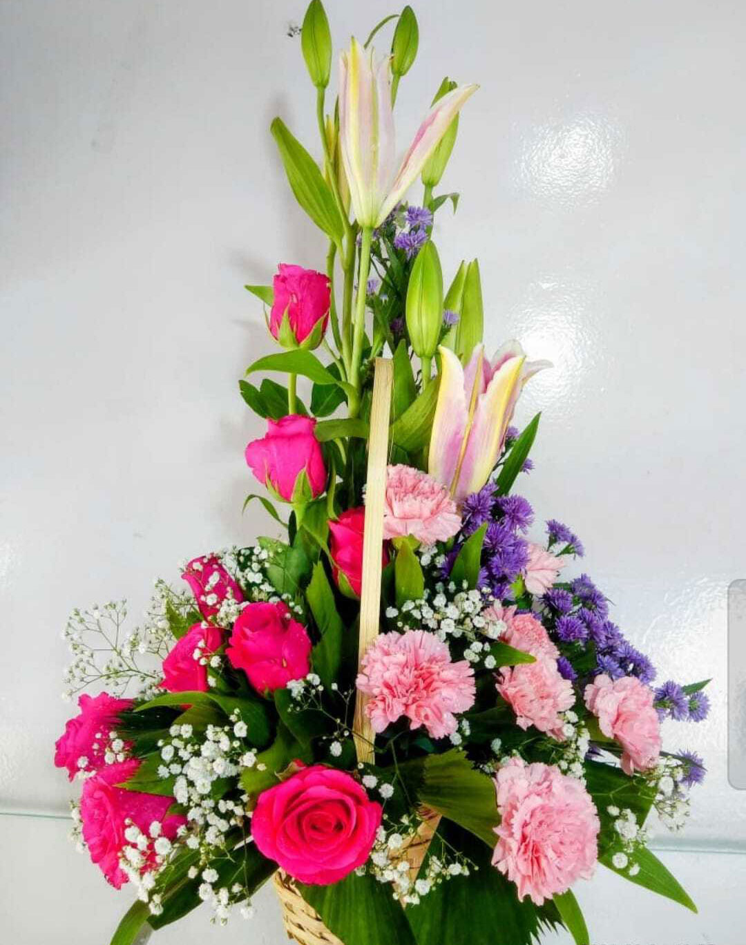 Elegant Mixed Flower Basket with Lilies & Roses