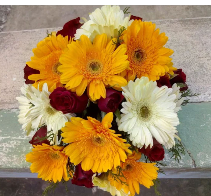 Mixed Color Gerbera & Red Rose Flower Basket