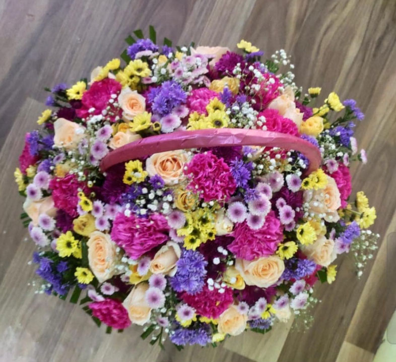 Premium Colorful Mixed Flower Basket Arrangement