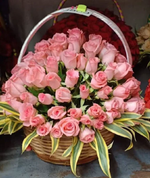Premium Pink Rose Basket Arrangement