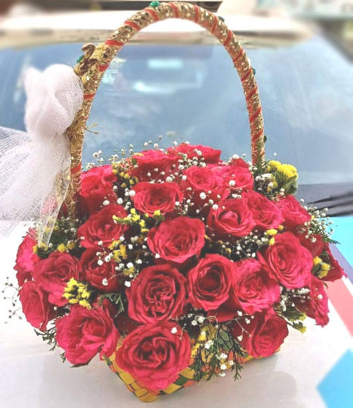 Premium Red Roses Flower Basket Arrangement