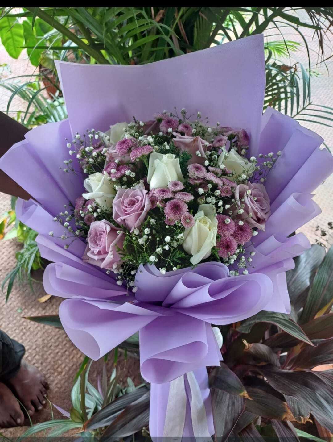 Premium Lavender Roses, White Roses & Purple Chrysanthemum Flower Bouquet