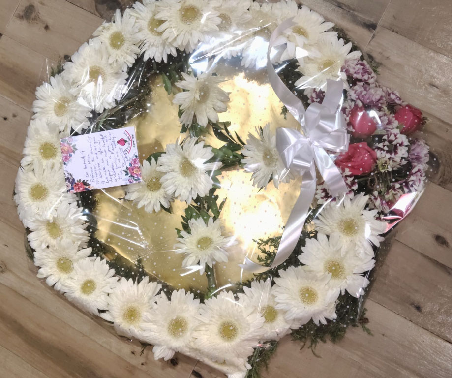 White Gerbera Condolence Flower Wreath